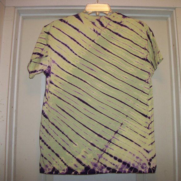 BOHO HIPPIE RETRO TYEDYE LIME GREEN PURPLE TEE M - Picture 4 of 4